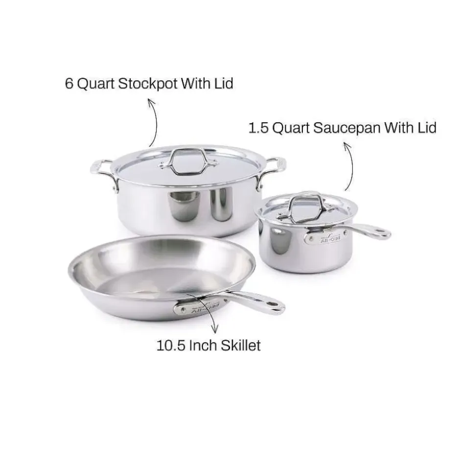 D3 Everyday Stainless 3-Ply Bonded Cookware, 5 Piece Set>All-Clad Online