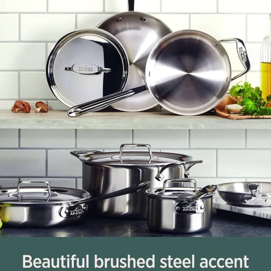 D5 Stainless Brushed 5-Ply Bonded Cookware Set, 14 Piece Set>All-Clad Best