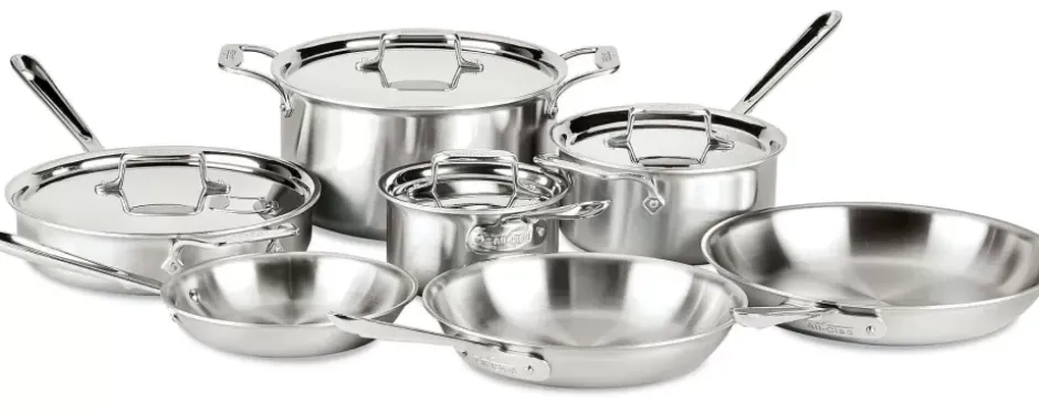 D5 Stainless Brushed 5-Ply Bonded Cookware Set, 11 Piece Set>All-Clad Best