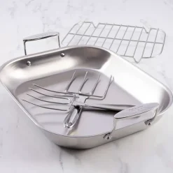 D3 Stainless 3-Ply Bonded Cookware, Large Flared Roaster With Rack And Two Turkey Forks><noscript><img width=