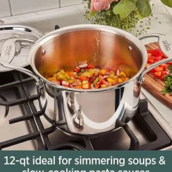 D5 Stainless Polished 5-Ply Bonded Cookware, Stockpot With Lid, 12 Quart><noscript><img width=