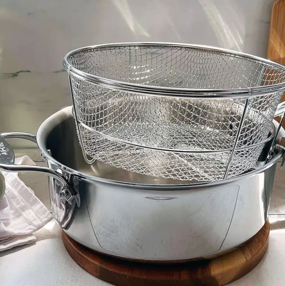 D5 Stainless Polished 5-Ply Bonded Cookware, Deep Fryer Set With Lid And Basket, 6 Quart>All-Clad Outlet