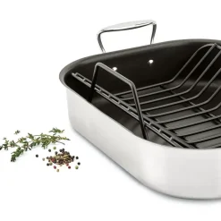 Gourmet Accessories, Large Stainless Steel Nonstick Roaster With Rack, 13 X 16 Inch><noscript><img width=