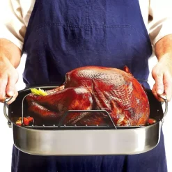 Gourmet Accessories, Large Stainless Steel Nonstick Roaster With Rack, 13 X 16 Inch><noscript><img width=