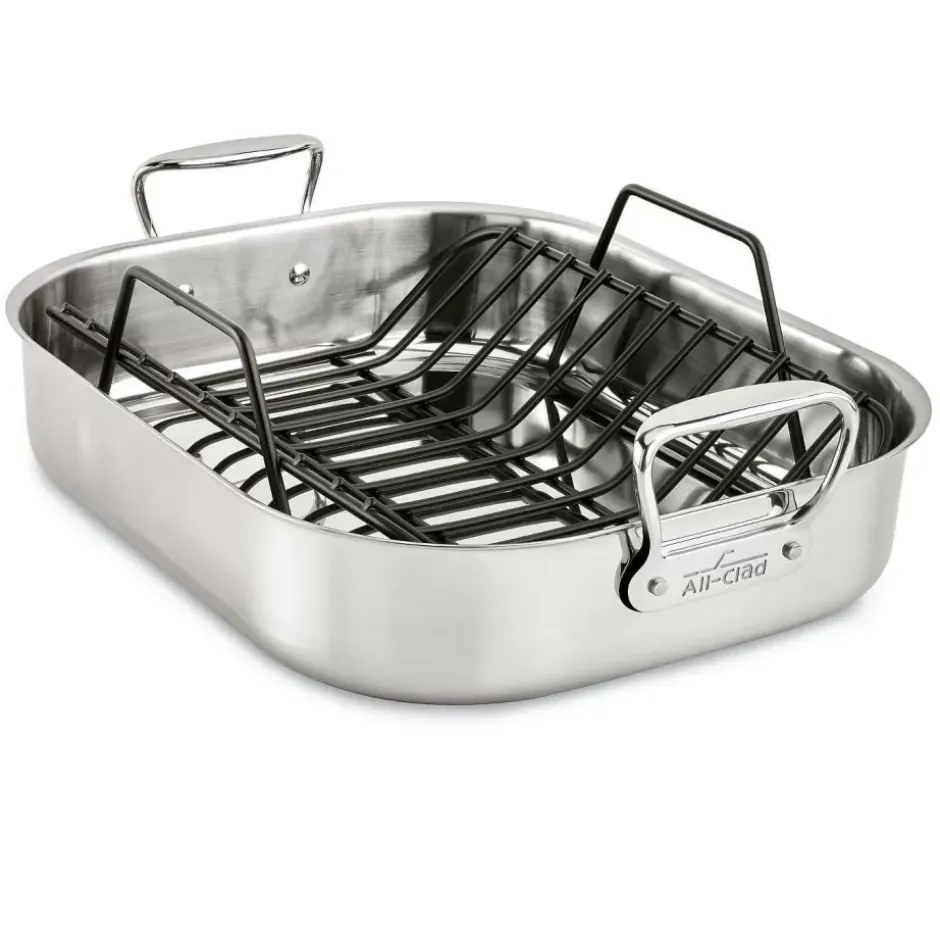 Gourmet Accessories, Large Stainless Steel Roaster With Rack, 13 X 16 Inch>All-Clad Outlet