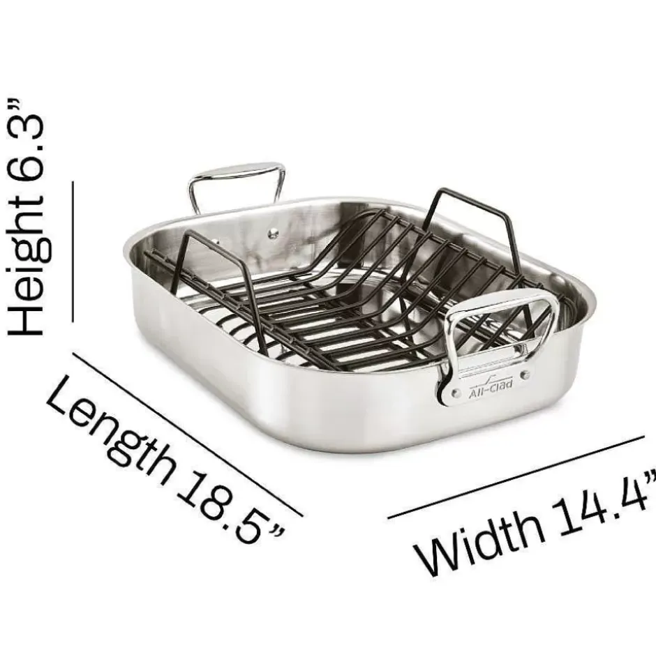 Gourmet Accessories, Large Stainless Steel Roaster With Rack, 13 X 16 Inch>All-Clad Outlet