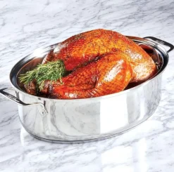 Gourmet Accessories, Stainless Steel Oval Roaster Roaster With Lid And Flat Rack, 19 X 12 X 10 Inch><noscript><img width=