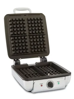Gourmet Stainless Steel Belgian Waffle Maker With Removable Plates, 4 Slice><noscript><img width=