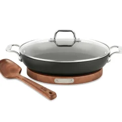 Ha1 Nonstick 3 Qt Universal Pan With Lid, Acacia Wood Trivet And Spoon>All-Clad New