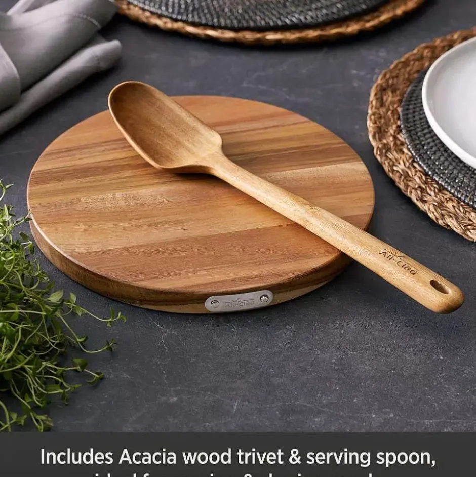 Ha1 Nonstick 3 Qt Universal Pan With Lid, Acacia Wood Trivet And Spoon>All-Clad New